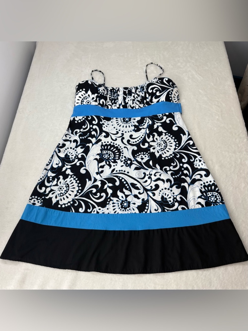 Vintage Jessica Y2K Black White Floral Sundress 16 Petite Cotton Padded Bodice - Picture 2 of 10